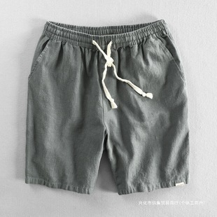 Cross-Border Summer Shorts Beach Pants Linen Loose Casual Elastic Band Five-Point Pants Japanese Style Young Men's Pants