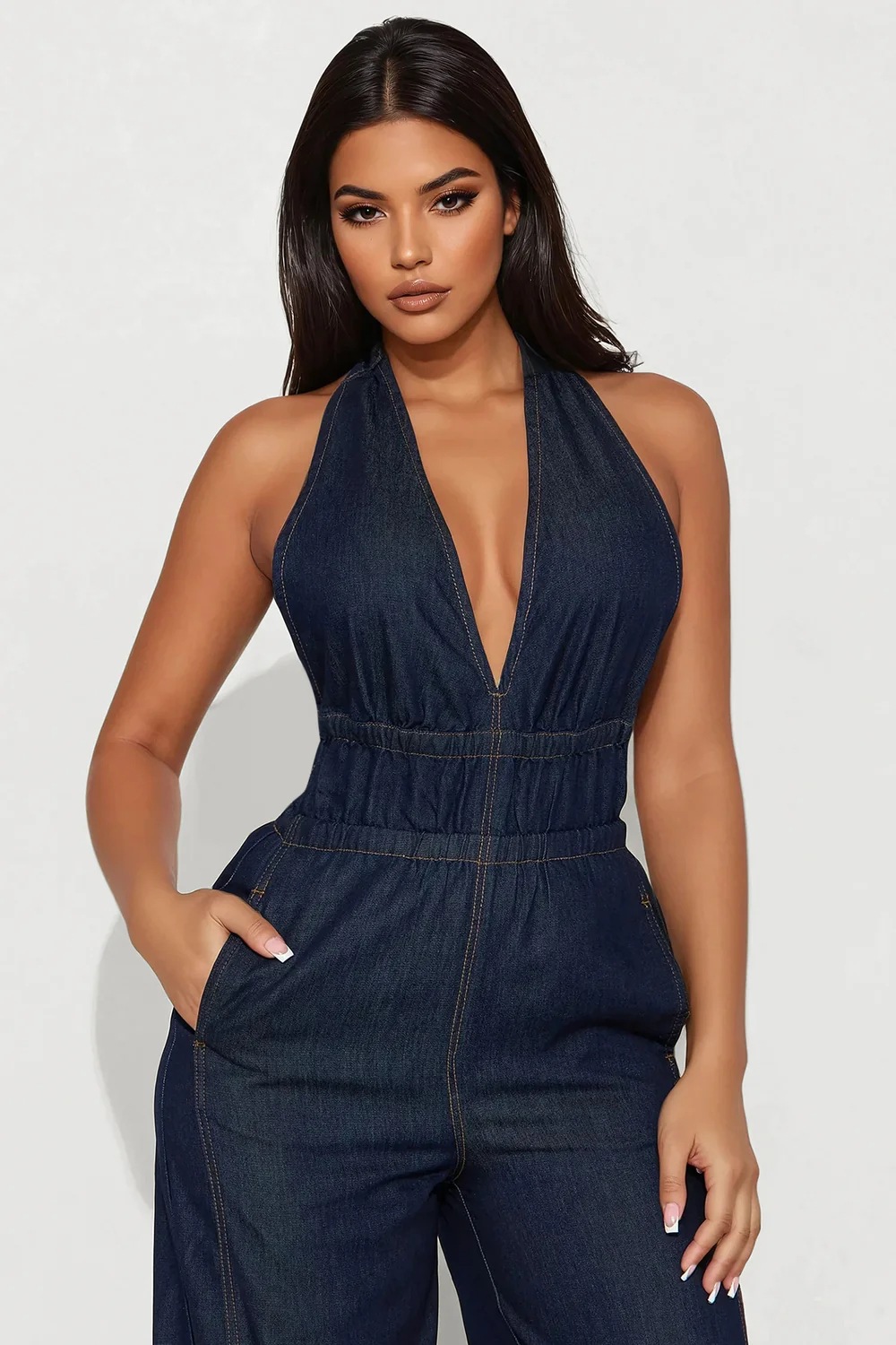 Slim Waist Washed Denim Jumpsuit Sleeveless Overall For Women American Style Straight Loose Fit_ecoleips.com