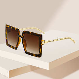 新款时尚大方框太阳镜欧美潮流个性链条镜腿眼镜跨境潮款大框墨镜
