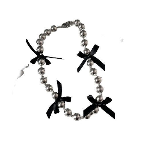 Korean trendy luxury niche black ribbon bow pearl necklace Instagram sweet cool spicy girl necklace choker collarbone chain