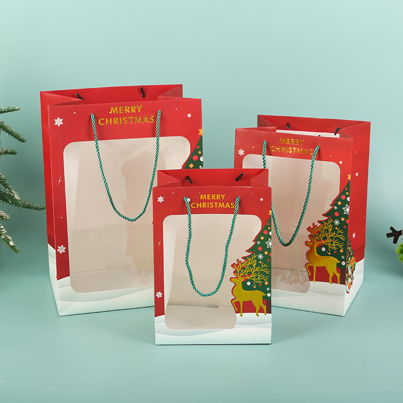 圣诞节礼物手提袋透明橱窗礼品袋苹果包装盒袋糖果喜糖圣诞限定
