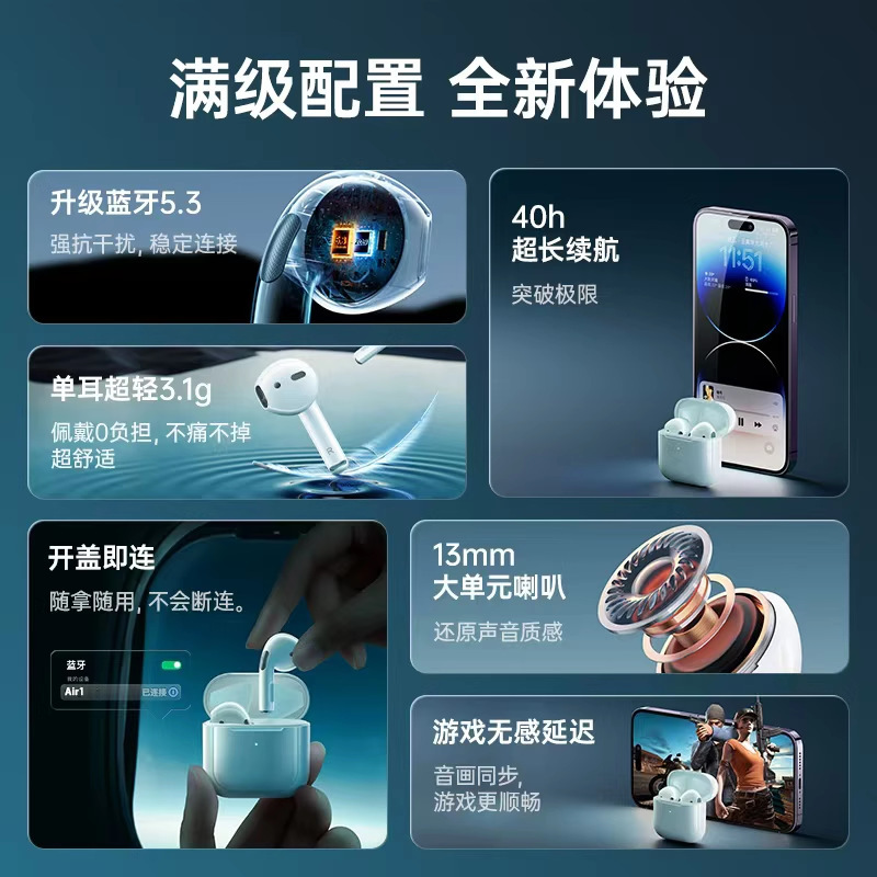 2025 新しい Huaqiangbei Air7 ノイズリダクションワイヤレス Bluetooth ヘッドセット長いバッテリー寿命と大容量の電力 Apple および Android に適しています|undefined