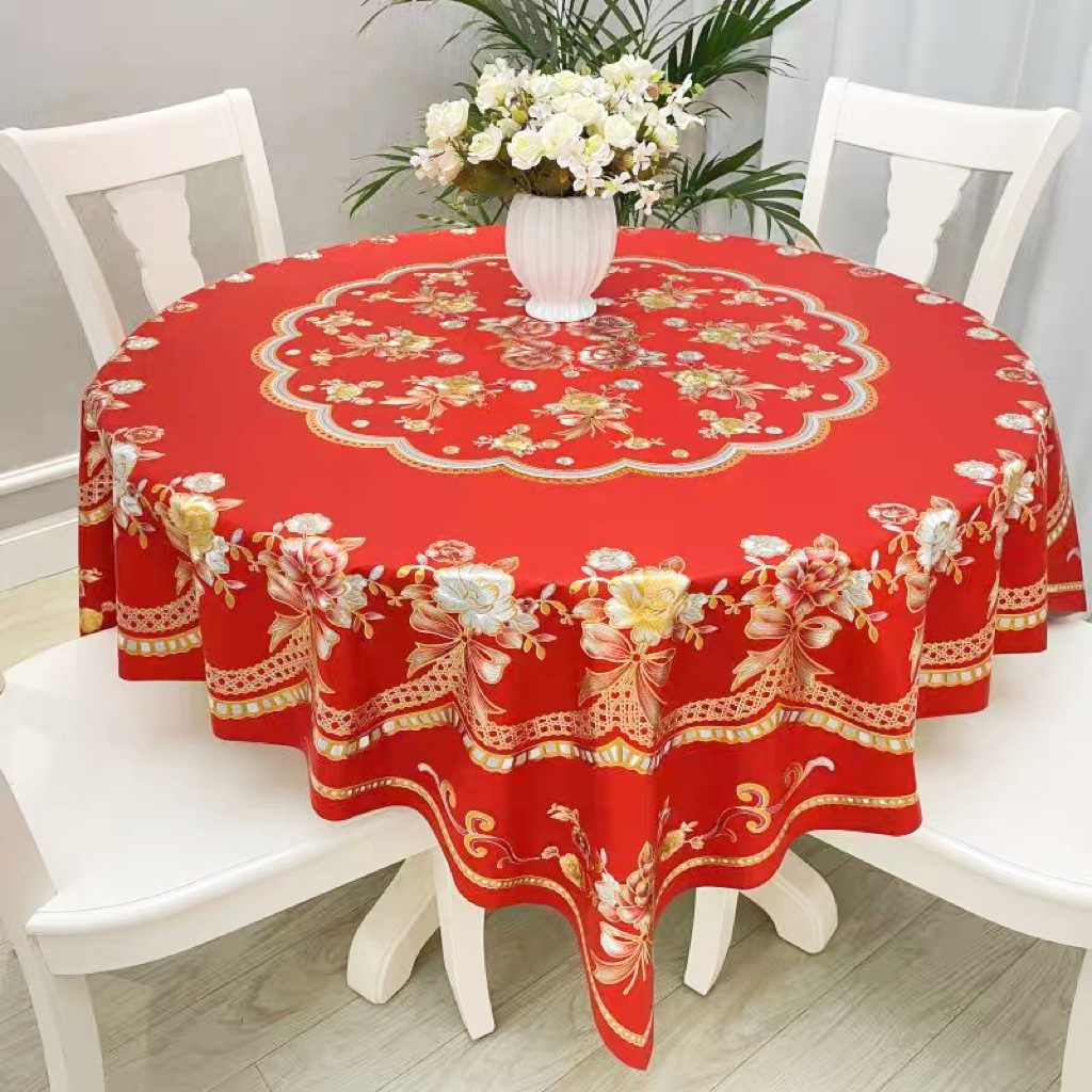 一件代发电商中国红桌布圆桌布防水防油桌布pvc桌布源头工厂现货