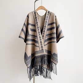 英伦风外贸轻奢流苏超大披肩外搭高端双面开衫斗篷秋冬季保暖披风