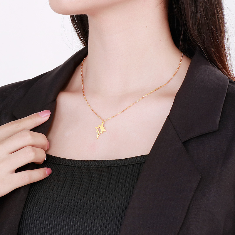 Lightning Pattern PVD Coated 18K Gold Plated Lightning Stainless Steel Fashion Waterproof Non Tarnish Earrings Necklace