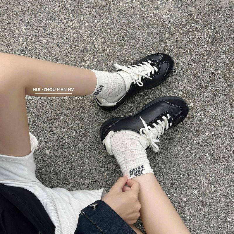 真皮芭蕾德训鞋女2025新款黑色复古运动休闲板鞋百搭平底阿甘鞋女|undefined