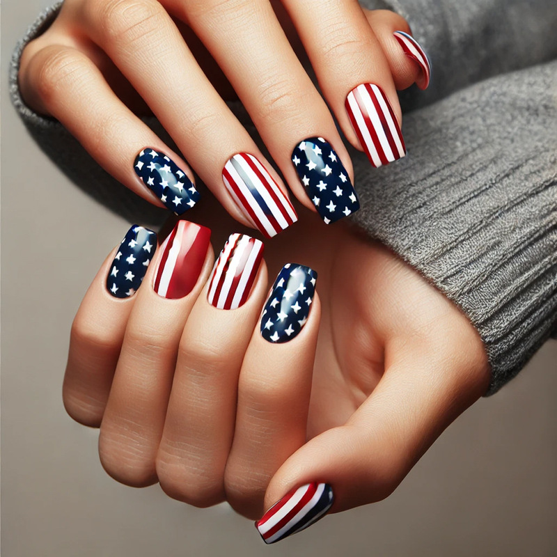Independence Day American Flag Blue White Red Stripe Five-pointed Star Design Simple Style Wearing Manicure Patch