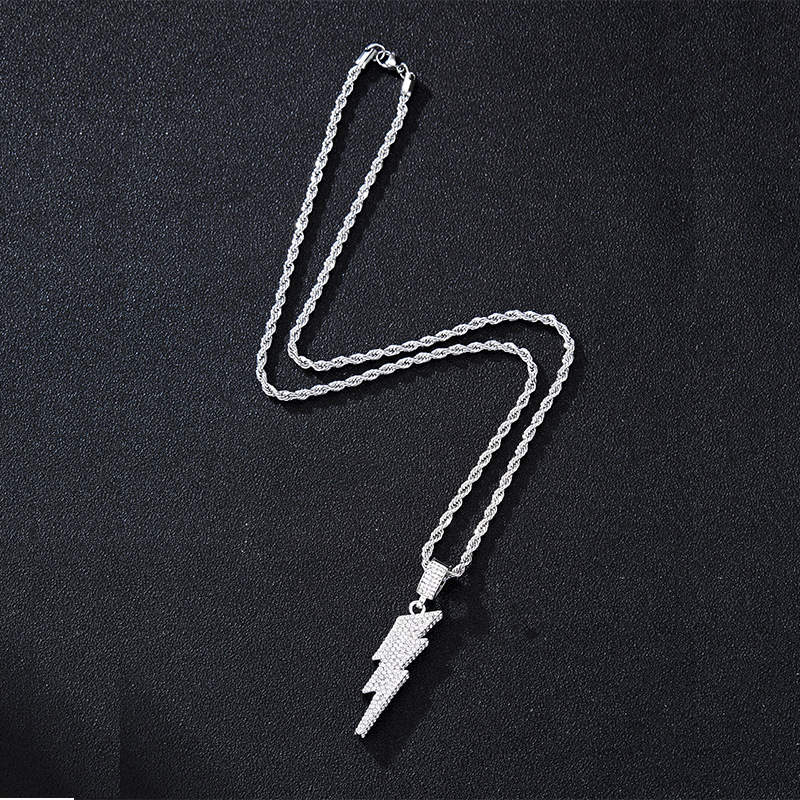 Lightning Pendant Necklace Diamond Hip Hop Style Jewelry_voghion.com