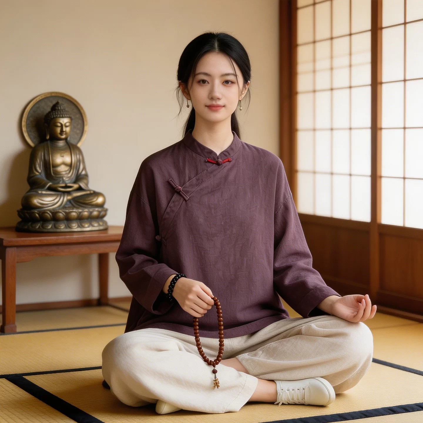 新中式居士服女款秋季斜襟盘口棉麻上衣禅意佛系女装打坐修行禅服