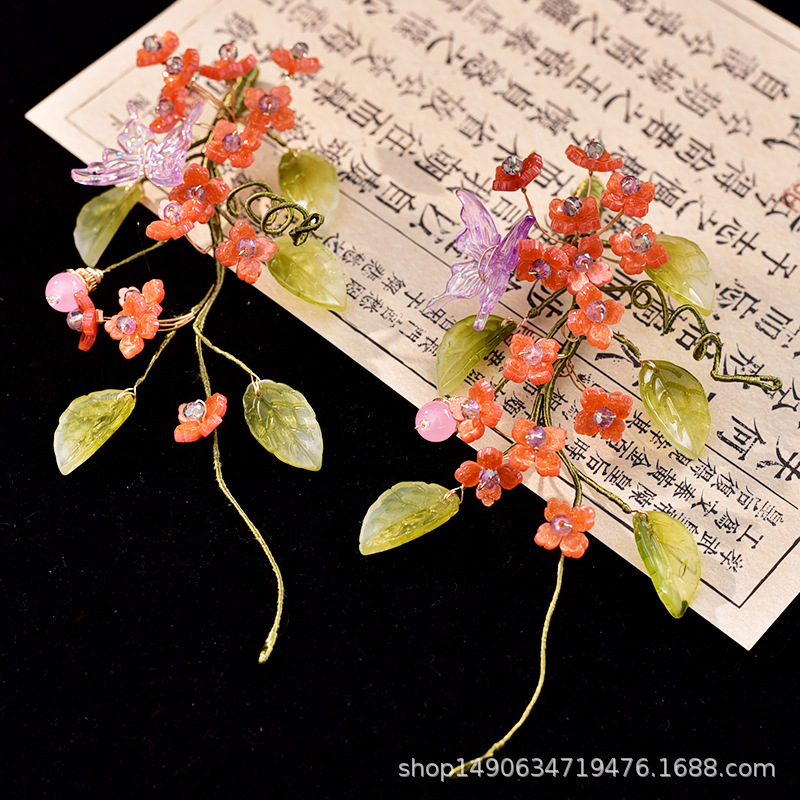 New Chinese-style glass flower hand-wrapped hairpin, ancient costume fairy-like daily accessory, Hanfu girl's headpiece