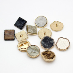 Designer-style metal coat buttons, square and round, for coat, sweater, suit decoration, imitation pearl resin buttons