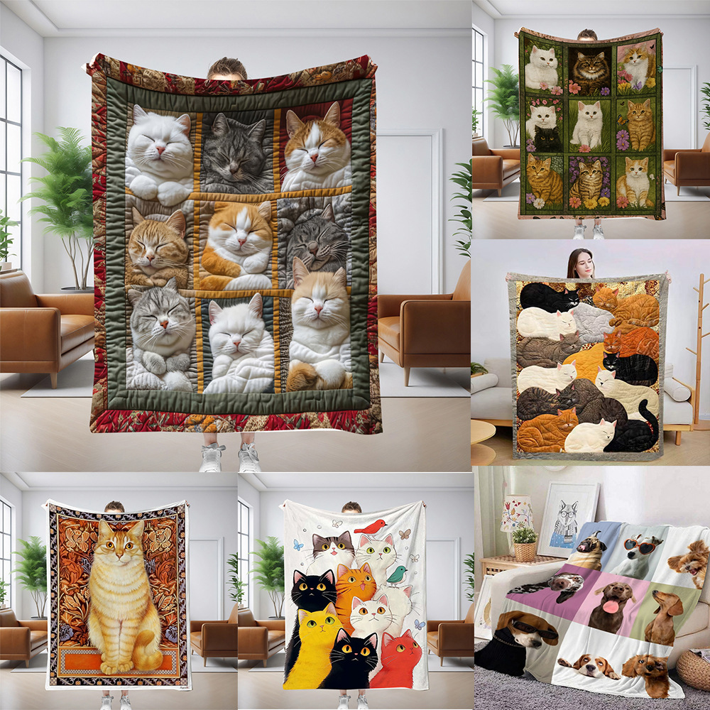 Cross-Border Dropshipping New Cat Sofa Blanket Digital Single-Sided Printing Air-Conditioning Blanket Thickened Flannel Blanket Customization
