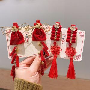 Children hanfu hair accessories Chinese wind creative fairy princess qipao dress hair bow firecrackers tassel festive Chinese knot hairpin hair clip 