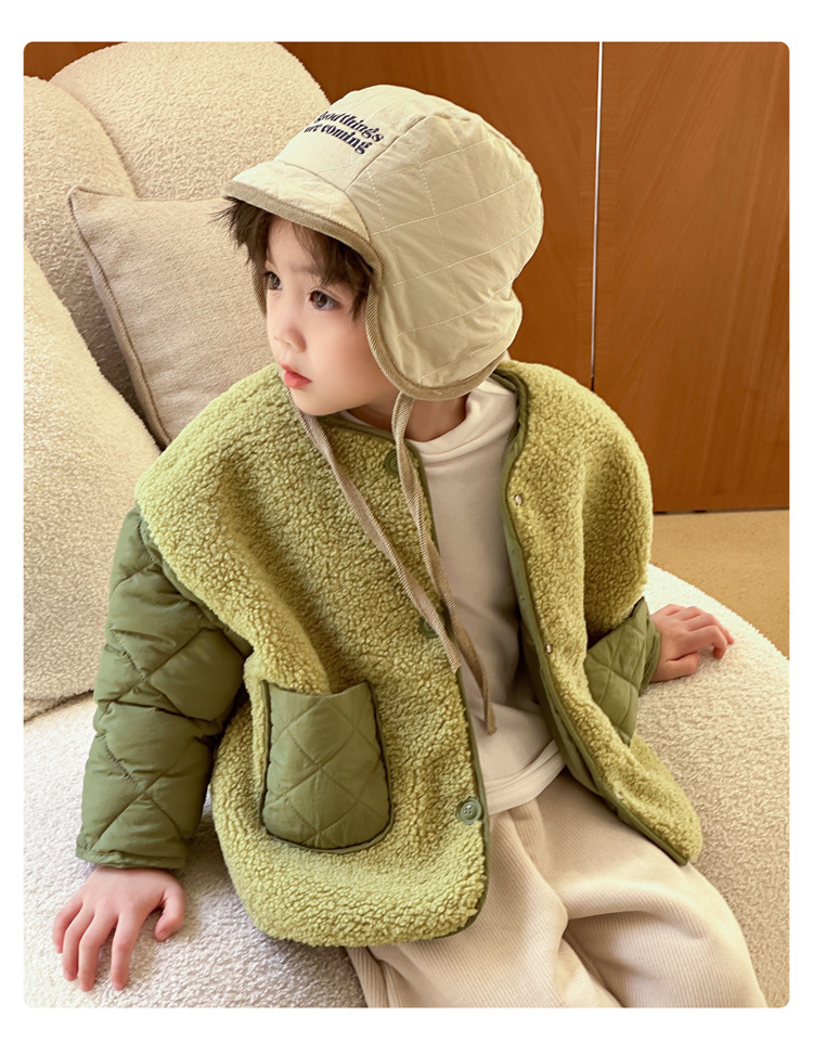Children's granular plush warm for boys girls Korean version baby 2023 new autumn and winter cotton jacket_voghion.com