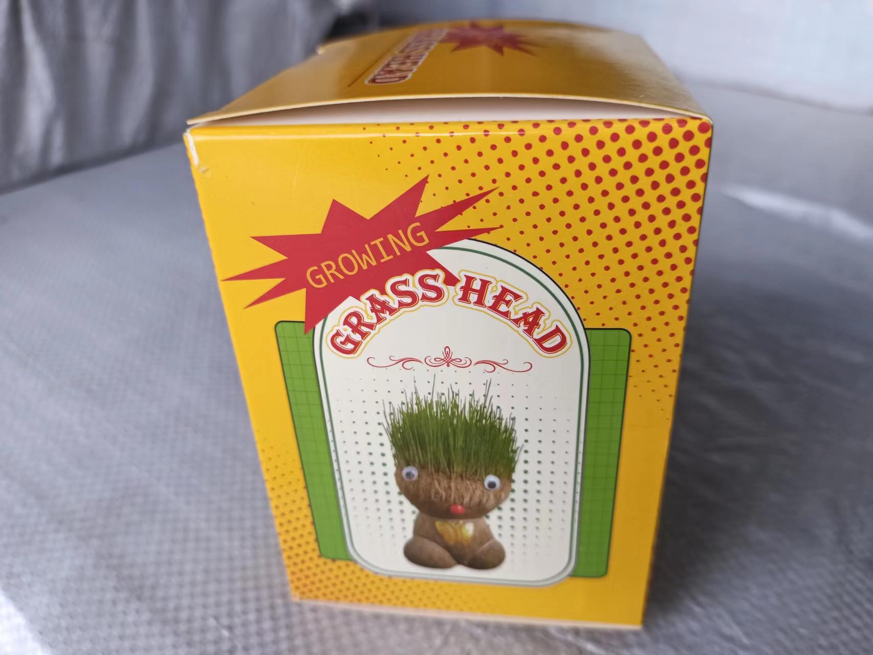 Muñeco de cabeza de hierba con planta verde, regalo creativo