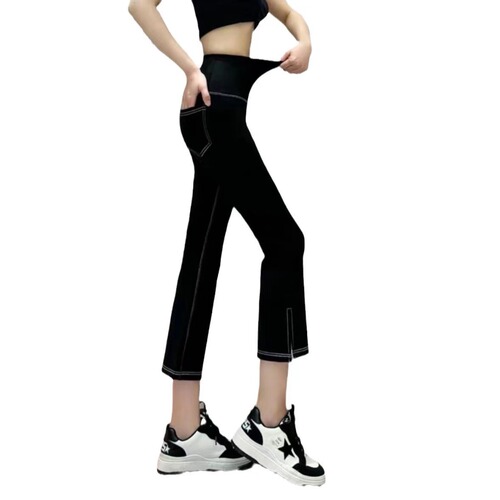 Seven-point shark pants for women, summer, clear-stitch thin, wearable leggings, high-waisted, tummy control, buttock-lifting, split, Barbie style, eight-point