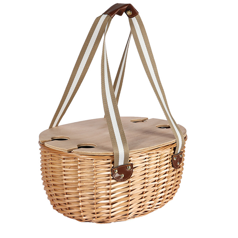 Comercio exterior canasta de picnic de caña personalizada con cubierta de mesa canasta de almacenamiento de aislamiento térmico portátil con cubierta de mesa canasta de frutas canasta de sauce americana