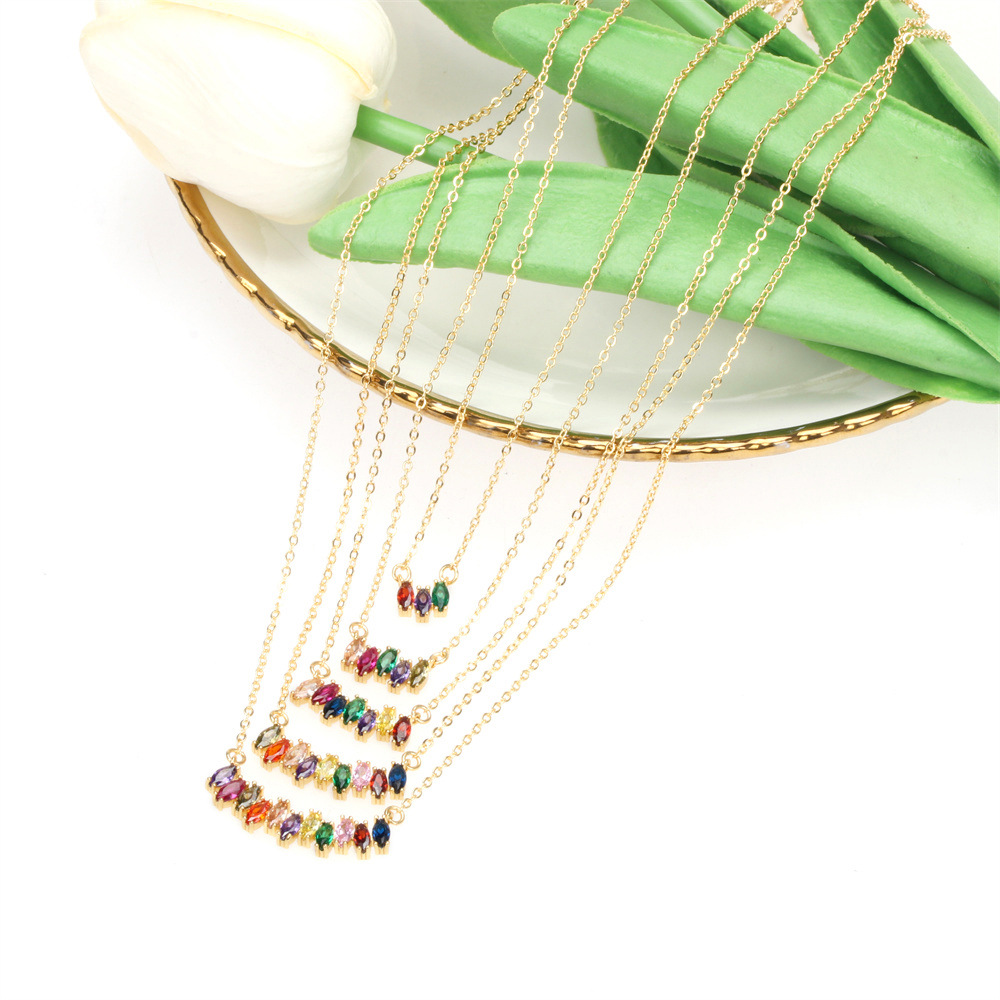 French Style Geometric Copper Pendant Necklace Plating Zircon Copper Necklaces