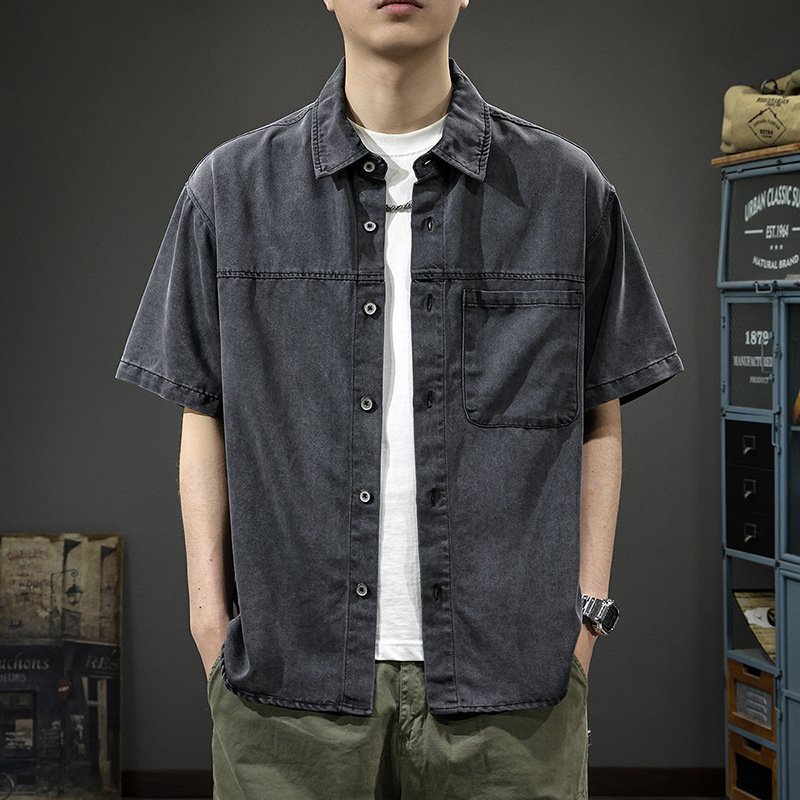 Summer Thin Lyocell Denim Short-Sleeved Shirt for Men 2025 New Fashion Retro Washed Loose Work Shirt