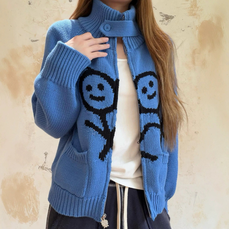 Correct version】Urban 26fw Matchman embroidered logo knitted cardigan Korean style turtleneck sweater zip-up jacket Correct version】Urban 26fw Matchman embroidered logo knitted cardigan Korean style turtleneck sweater zip-up jacket