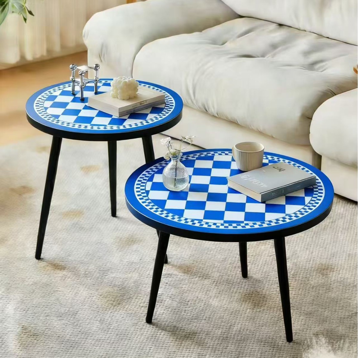 Minimalist Homestay Hotel Creative Combination Square Coffee Table for Home Use, Living Room Sofa Side Table, Coffee Table with Transfer Print