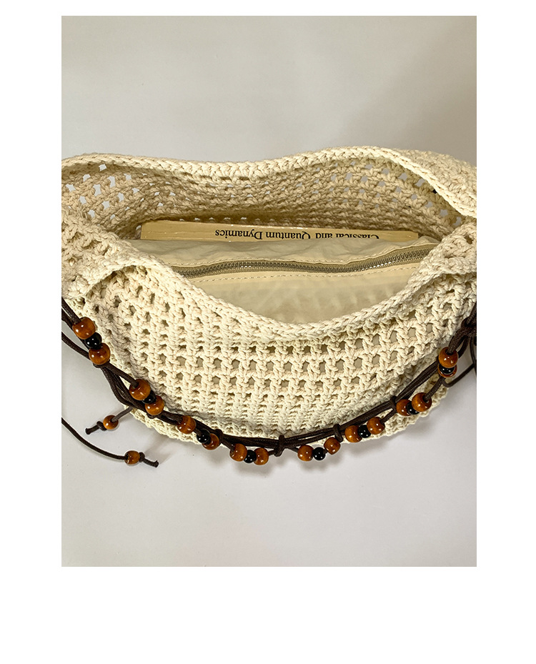 Summer woven beaded single-shoulder bag for women, large capacity, retro and fashionable, hollowed-out casual vacation style underarm crossbody bag undefined