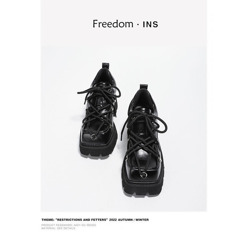 Plus-Size Women's Shoes Size 35-43, Lace-Up High-Heeled Leather Shoes, 2025 Square-Toe Thick-Soled Slip-On Loafers with Chunky Heels