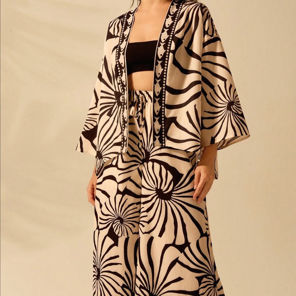 Women's Clothing Women's Summer Short Sleeve Two Piece Swimsuit Printed Cardigan Loose Sports Swimwear Beach & Pool Ready_ecoleips.com