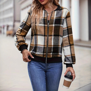Women's Plaid Zipper Jacket