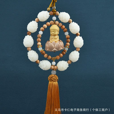 Small Buddha Car Pendant, High-End — Car hanging - double-ring-small-buddha-ybtuhao-gold