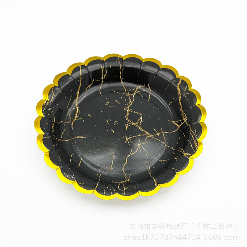 Plato de papel desechable conjunto de tazas de papel para fiesta doméstica comercial europea estampado patrón de mármol platos de papel de cumpleaños