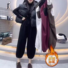 拼接腰头卫裤女秋冬爆款加绒束脚休闲裤大码宽松显瘦九分哈伦裤子