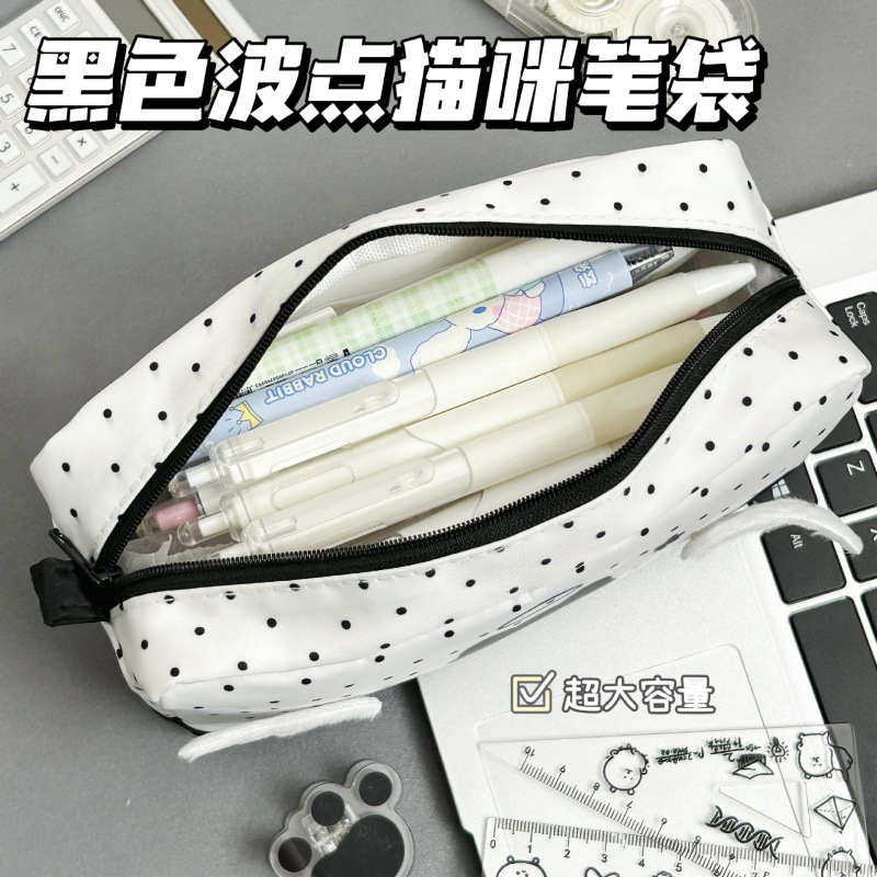 黑色波点天使恶魔猫咪笔袋ins高颜值容量学生文具收纳袋铅笔盒|undefined
