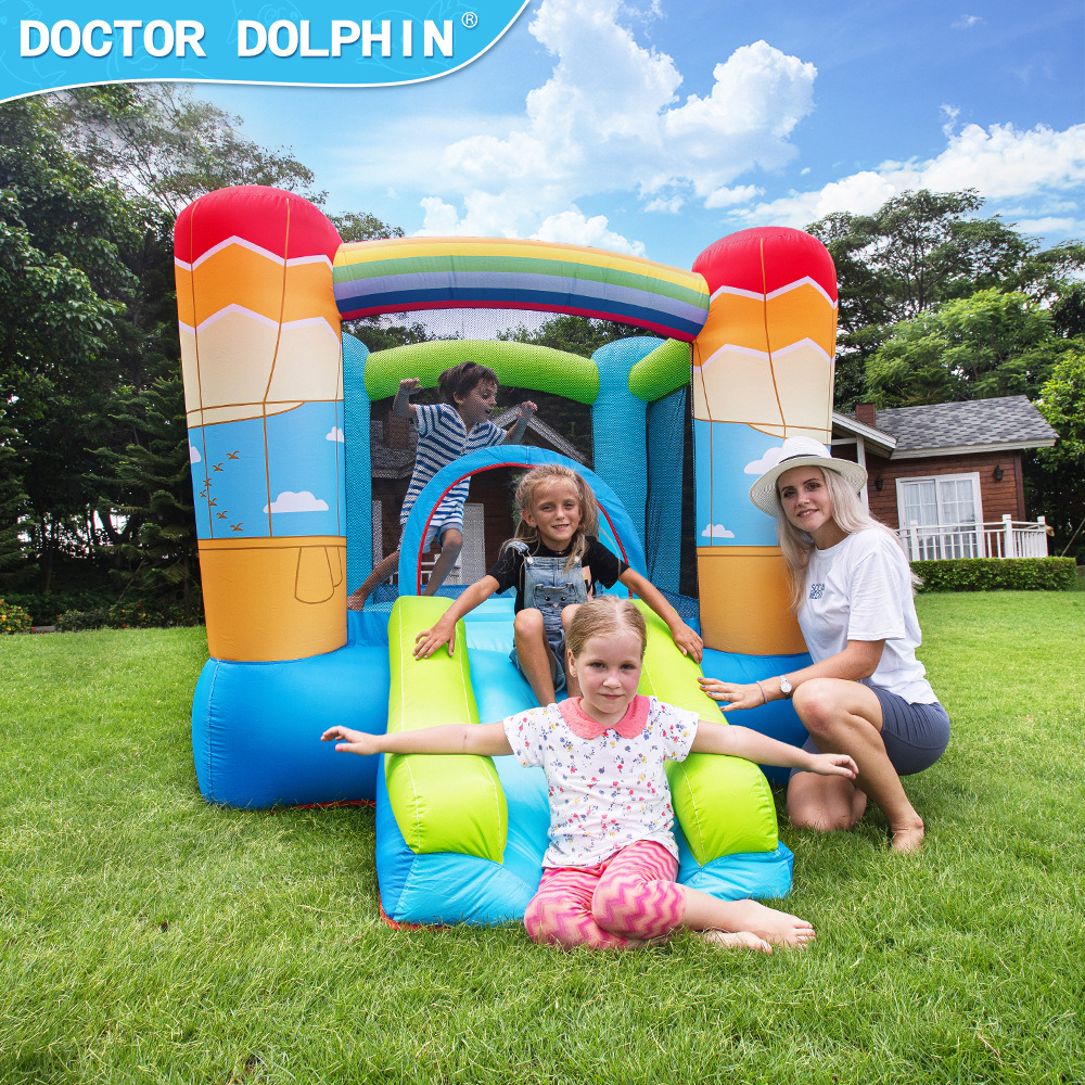 Doctor Delfín | Castillo inflable para niños, trampolín inflable para exteriores, tobogán combinado, castillo pequeño para el hogar, tipo inflable antideslizante