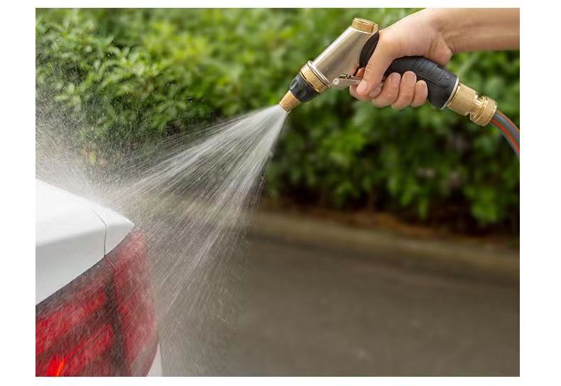 Household high-pressure car wash water gun with thickened latex telescopic hose, flower watering hose, faucet connection, explosion-proof and frost-resistant set