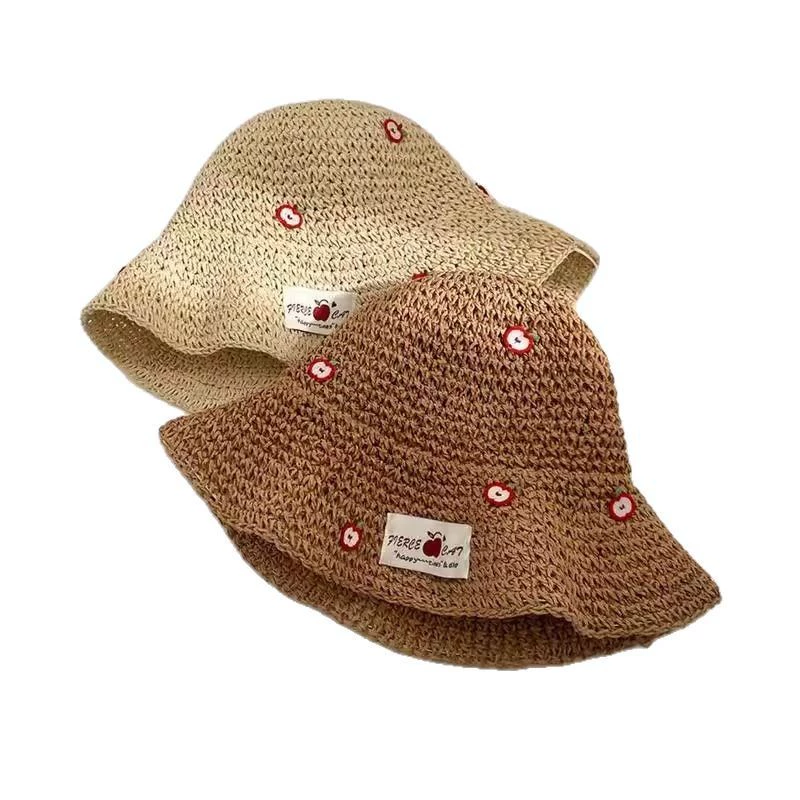唐王 Apple Summer Beach Straw Hat - Solar-Powered Sun Protection, Adjustable Beige or Khaki