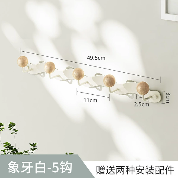 Wall -mounted white 5 hooks