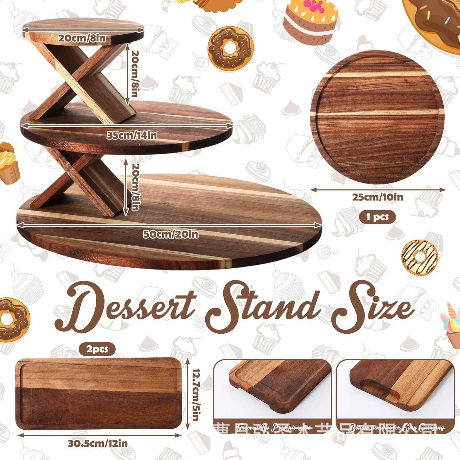 Estante de almacenamiento de bocadillos de madera para fiestas Estante de almacenamiento de cupcakes multicapa de mesa Estante de exhibición de postres multifuncional de madera maciza