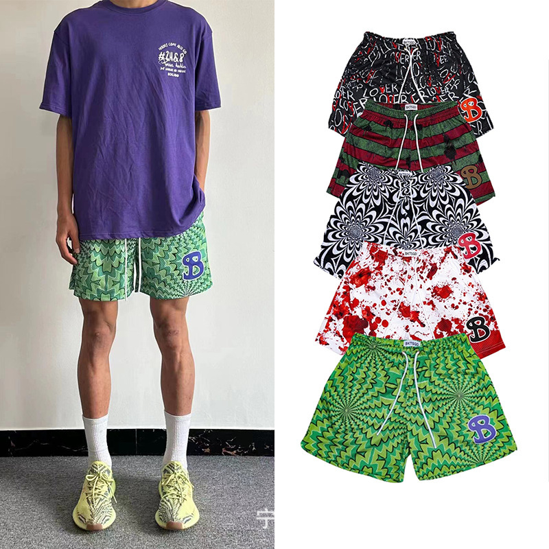 American Style Trendy Brand BKTSQD Summer Mesh Basketball Shorts Men's Casual Loose Four-point Knee Basketball Shorts