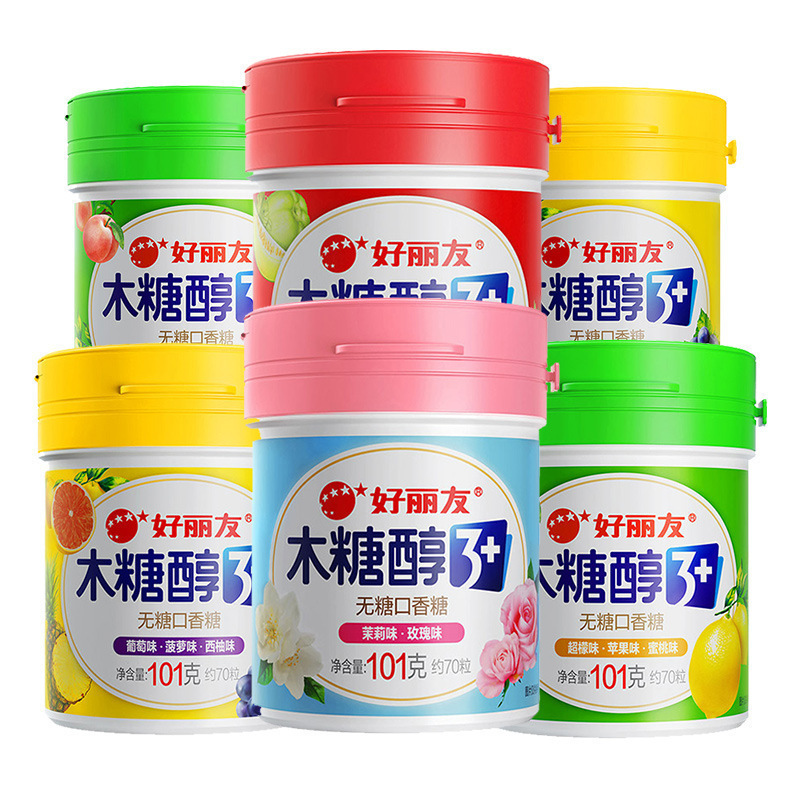 好丽友木糖醇立方口香糖瓶装花香水果味清新口气糖零食批发