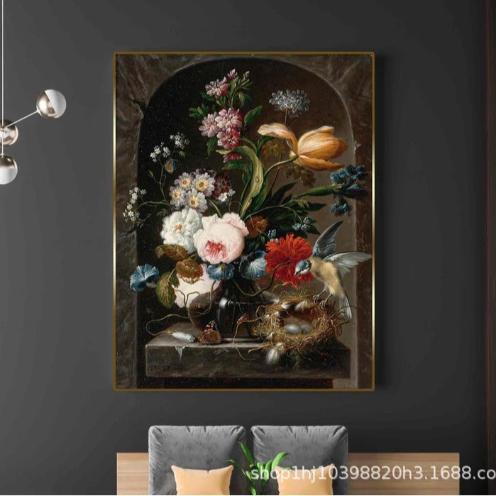 古典花卉油画欧式花卉跨境静物花画心喷绘美国本土一件代发酒店民
