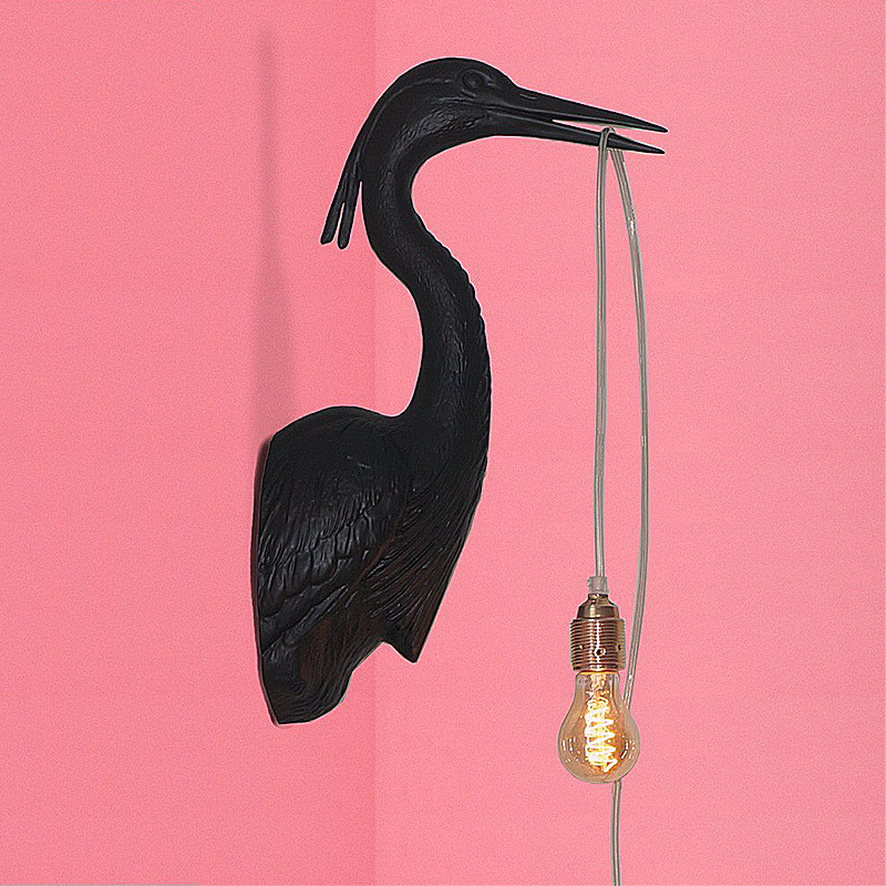 Nordic auspicious bedroom bedside crane wall lamp living room TV study design model art resin animal bird lamp Nordic auspicious bedroom bedside crane wall lamp living room TV study design model art resin animal bird lamp