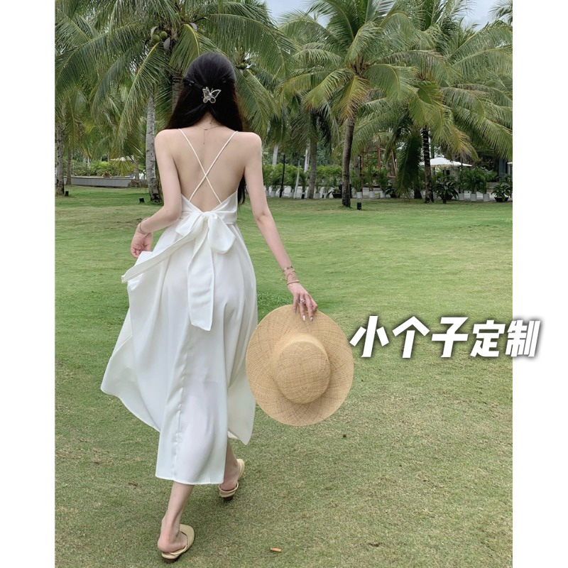 150 Shorty Sexy V-Neck Backless Sling dress Women's Summer Holiday Beach Dress Waist A- line Mid-length