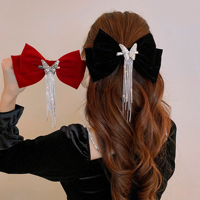 Autumn And Winter Diamond-studded Tassel Bow Hairpin Headgear Fashion Spring Clip display picture 1