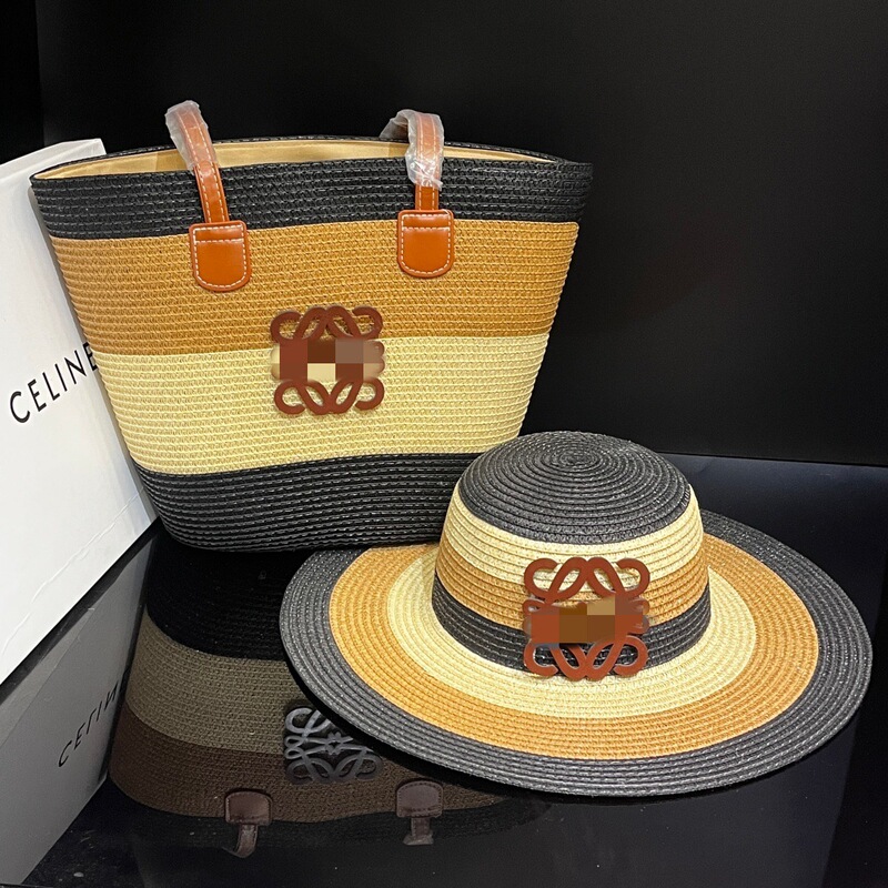 2026 Luo Wei Jia Foreign Trade Colorful Straw Hat and Bag Two-Piece Set for Outdoor Travel Sun Hat Large Capacity Tote Bag 2026 Luo Wei Jia Foreign Trade Colorful Straw Hat and Bag Two-Piece Set for Outdoor Travel Sun Hat Large Capacity Tote Bag