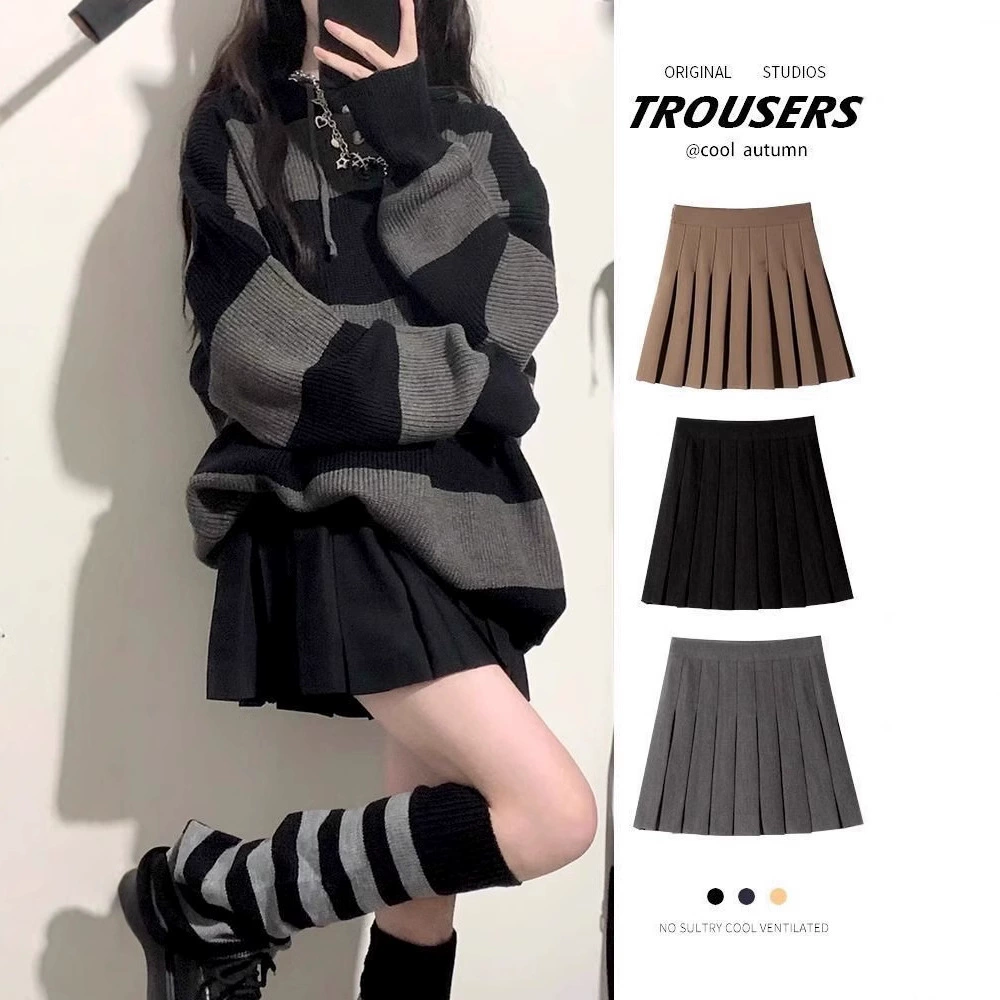 Большой размер, толстый мм, осенне-зимний свободный вязаный свитер в полоску в стиле ретро + плиссированная юбка с высокой талией, костюм-двойка 100kg