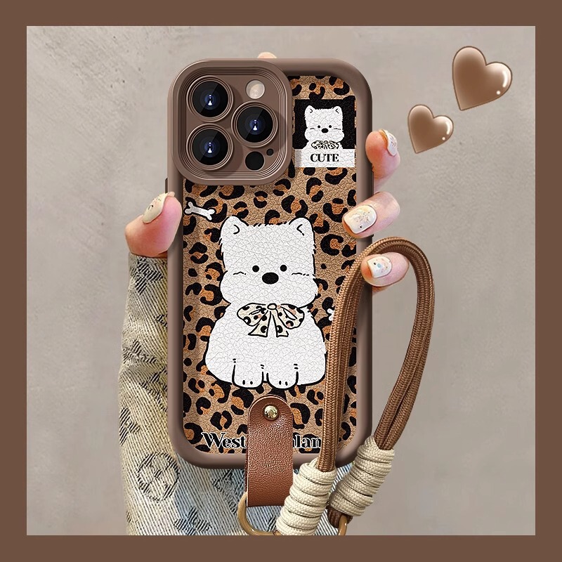 Leopard print puppy lanyard for Apple 16PRO phone case 15 frosted silicone 14plus lambskin XR anti-fall 8 Leopard print puppy lanyard for Apple 16PRO phone case 15 frosted silicone 14plus lambskin XR anti-fall 8
