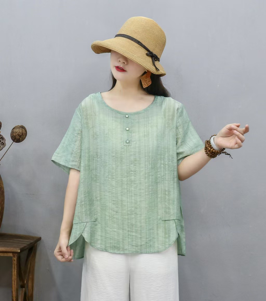 Transfronterizo 2025 primavera y verano nueva camiseta de mujer china impresa de manga corta camiseta de mujer de verano collar redondo literatura y arte image 13