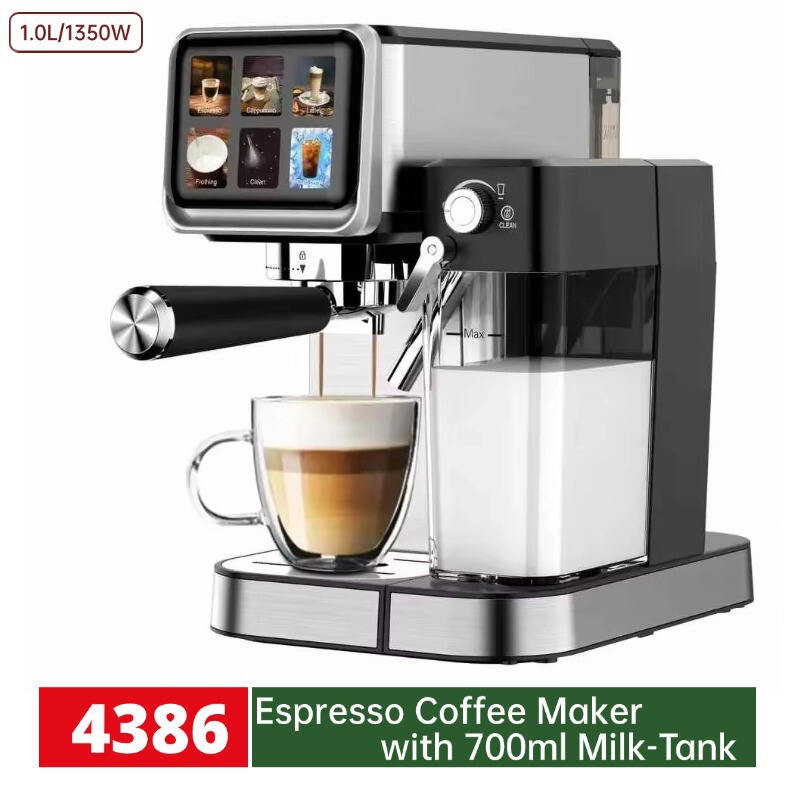 2025 Semi-Automatic Italian Coffee Machine Equipped with Manual Milk Frother Large Lcd Display Italian Coffee Machine
