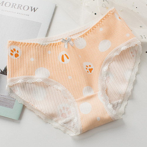 New style floral lace girls' underwear breathable cotton crotch comfortable mid-waist girls' briefs wholesale